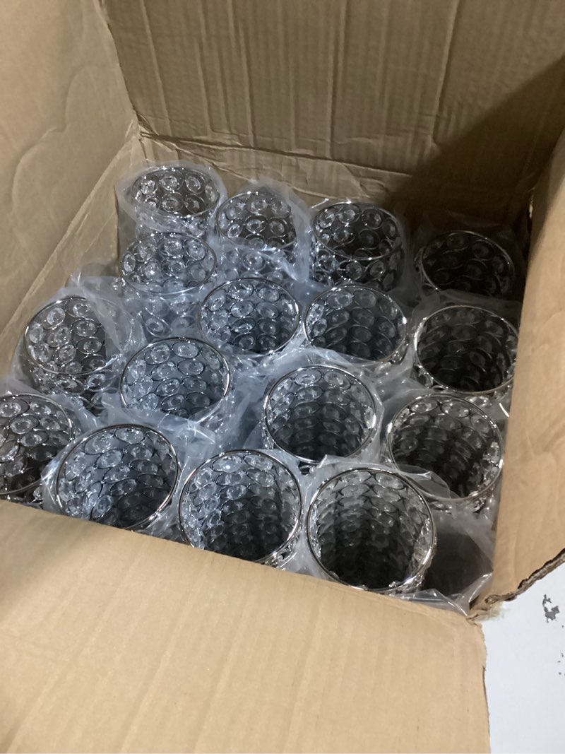 Condition photo showing Good Condition for Dandat 16 Pcs Crystal Flower Vase Table Centerpieces 10.24 Inch Tea Light Candle Holders Wedding Crystal Cylinder Flower Vases for Table Room Home Wedding Party Events Decor (Silver)