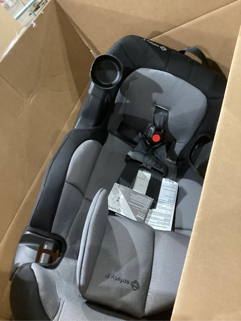 Condition photo showing As Is for safety 1st grand 2-in-1 booster car seat, converts from high back to belt-positioning booster, high back seat for kids 40-65, and belt-positioning 40-100 pounds, black sparrow