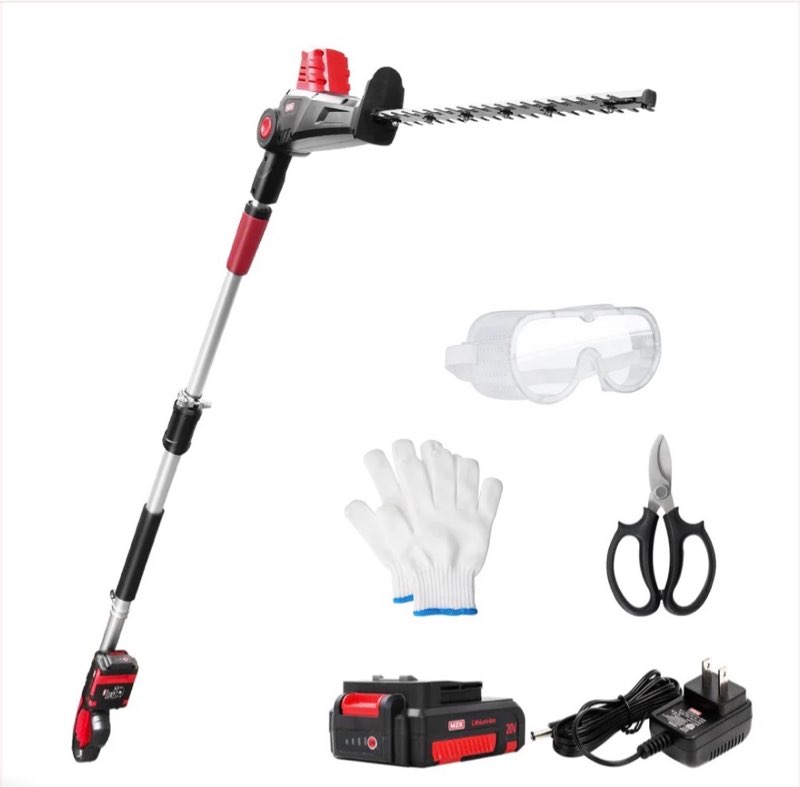 Mzk 20V Max 22.4-Inch Cordless Pole Hedge Trimmer Attachment, 8-Feet Reach, Electric
