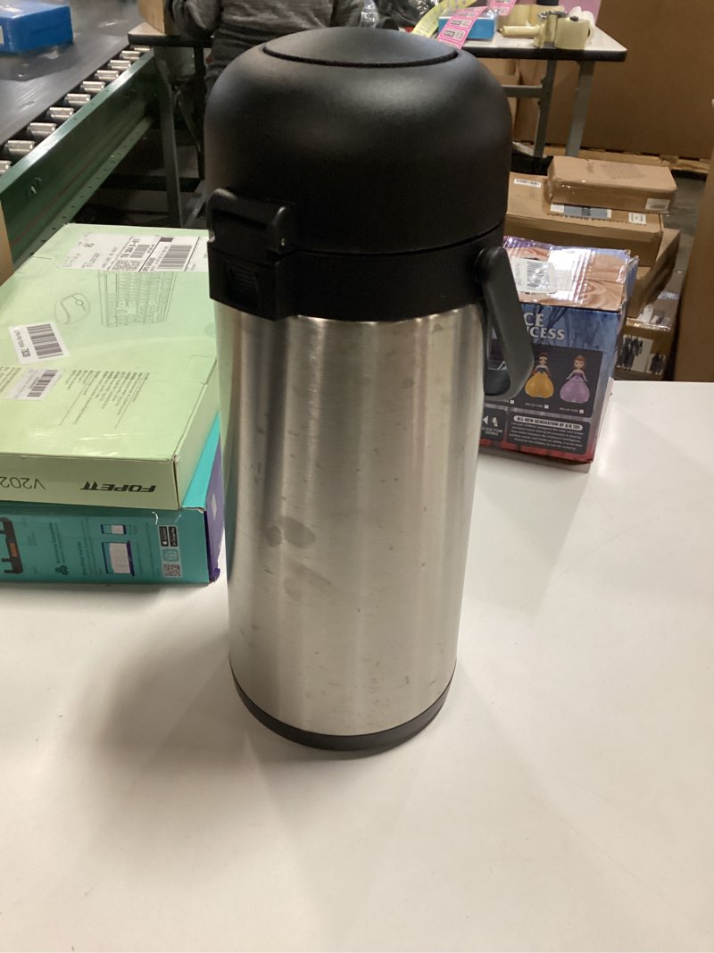Condition photo showing As Is for Coffee Carafe for Keeping Hot - 102oz/3L Airpot Coffee Dispenser with Pump - Insulated Stainless Steel Hot Beverage Dispenser for Parties - Thermal Carafe for Hot Drinks Water Tea Chocolate 102 Ounces 1 Pack