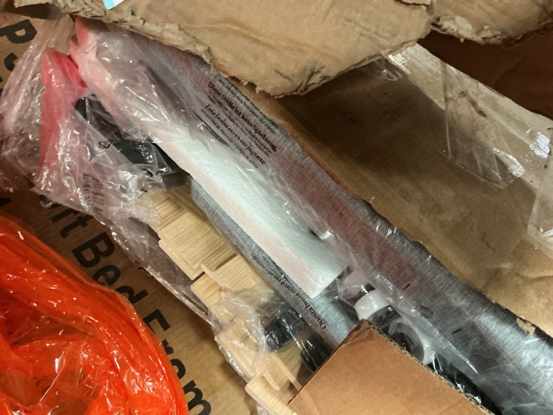 Condition photo showing As Is for Feonase Queen Size Bed Frame with 4 Storage Drawers, Upholstered Storage Bed with Charging Station, Tufted Wingback Headboard, No Box Spring Needed, Light Grey, FEO737 Queen Light Grey