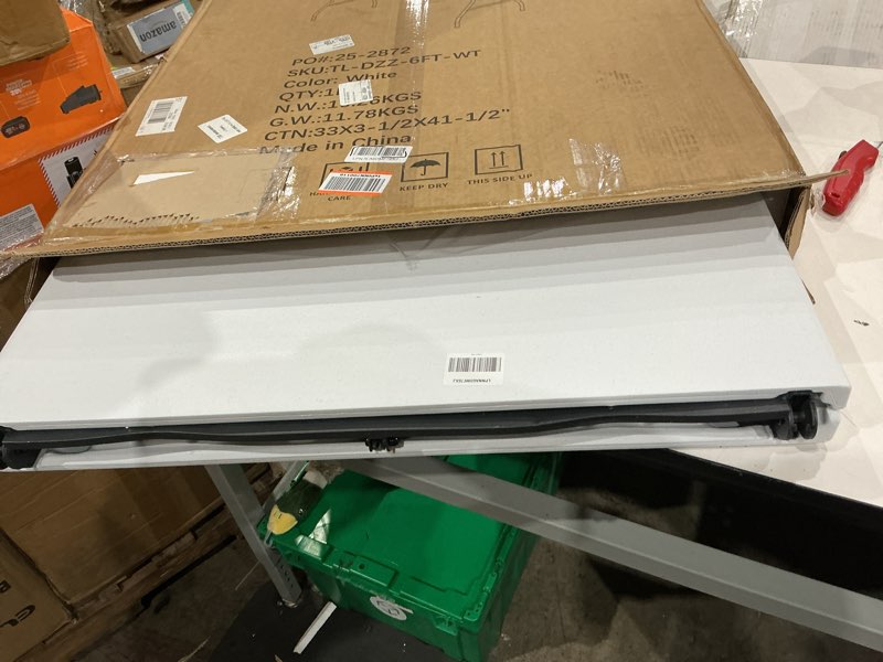 Condition photo showing Good Condition for 6ft folding table 2 pack, heavy duty plastic table with handel, 400 lbs portable table, reinforced steel legs, fold-in-half table ideal for parties, picnics, weddings, camping white white 6ft-2pack
