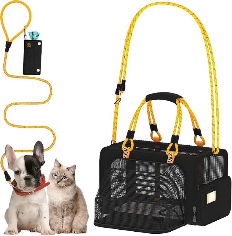 pawzidea expandable pet carrier airline approved, 18"×11"×11" small dog carriers, collapsible top-load cat carrier for 2 cats under seat, soft-sided puppy & animal travel bag, id card, up to 15lbs
