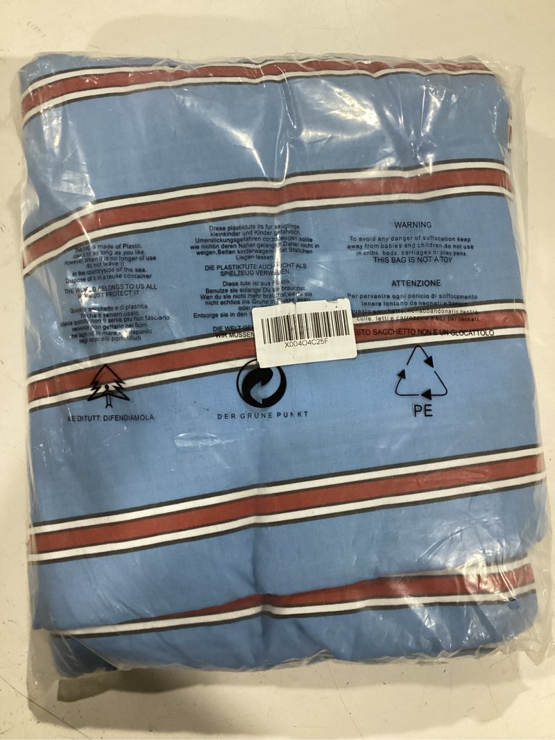 Condition photo showing As Is for mixinni vintage striped blue duvet cover queen - 100% cotton red stripes 3-piece bedding duvet cover set with zipper closure, soft & breathable retro design for all seasons (queen size) queen 05 - blue/red stripes