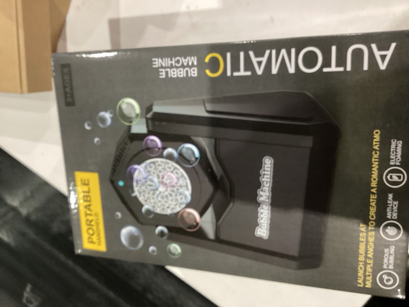 Condition photo showing New/Like New for Bubble Machine, Bubble Blower for Party 90°Adjustable, Durable Automatic Bubbles Toys for Kids 20000+ Bubbles Per Mins, Bubble Maker with Bubble Concentrate Operated by Batteries for Indoor Outdoor Black