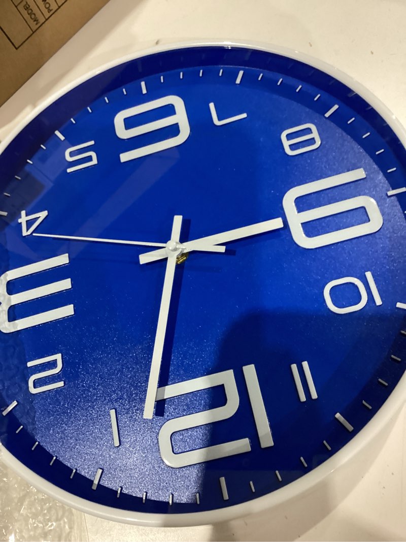 Condition photo showing As Is for Wall Clock Modern Non-Ticking Battery Operated Wall Clocks Silent Quartz Movement Round Decor Clock Trendy and Practical Simple Style Best Gift for Office/Living Room/Bedroom (Blue, 12 inch) Blue 12 Inch
