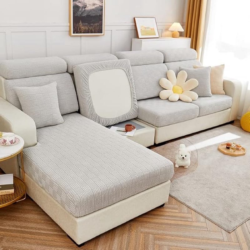 Stretch Chaise Cushion Cover, Jacquard L Shape Sofa Chaise Lounger Sofa Slipcover 