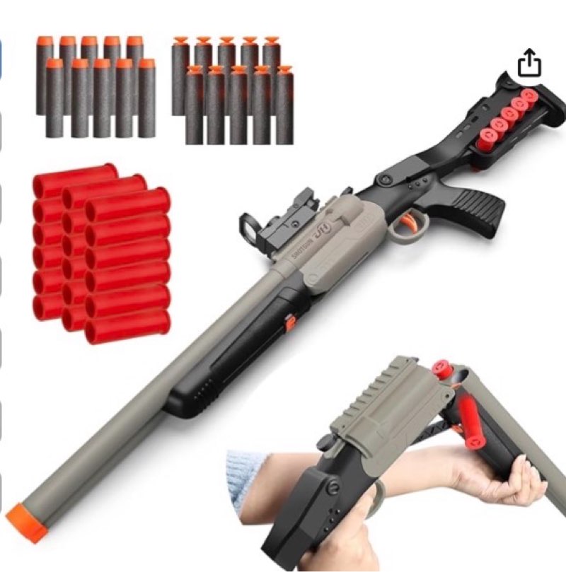 safe toy double barrel gun for boy with ejecting shell soft bullets,realistic model shotgun toys foam blaster play gun toy with soft bullet look real hunting action for children (shootgun_2)