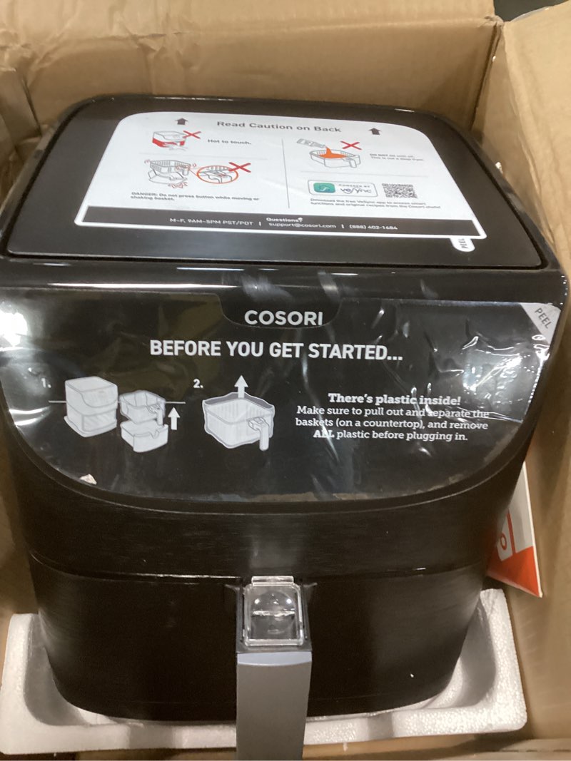 Condition photo showing Good Condition for COSORI 12-in-1 Air Fryer 5.8QT, Toast, Bake, Nutrition Facts for 100+ In-App Recipes, AdaptIQ Tech Fast Cook, for Main & Side Dishes, Snacks, Leftovers, Detachable Square Basket, Dishwasher Safe Black 5.8 QT