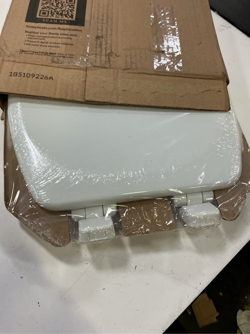 Condition photo showing Good Condition for mayfair linden slow close toilet seat, non slip heavy duty wood, easy install, elongated, white elongated traditional hinge