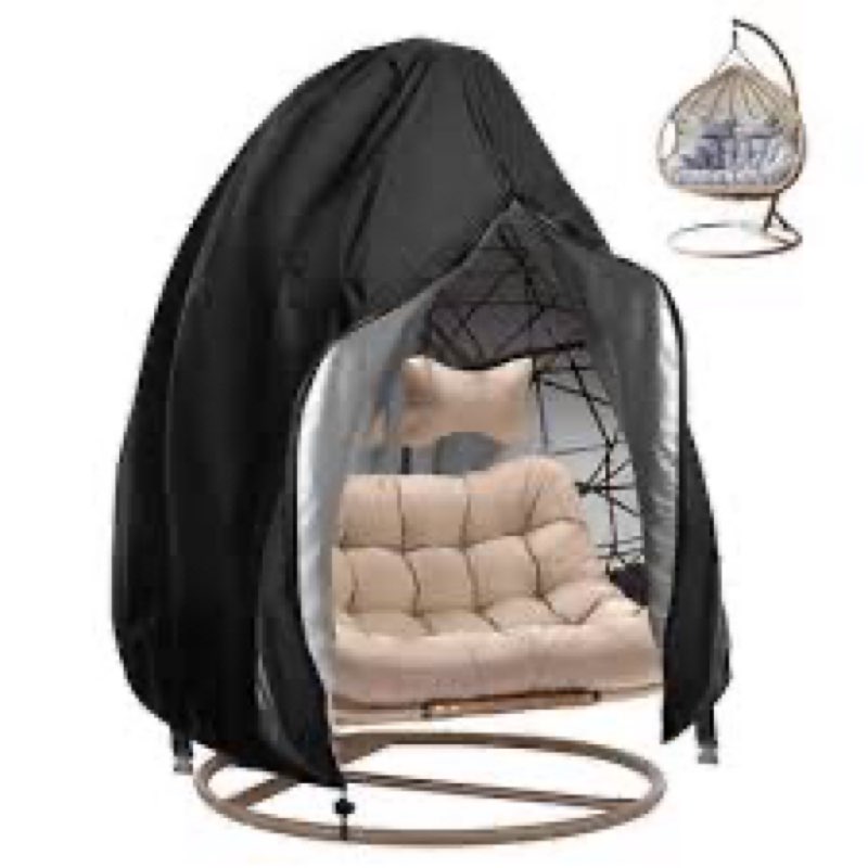 Large Patio Egg Chair Cover - 91x80" Waterproof with Zipper, Windproof, Double Seat, Bottom Buckle
