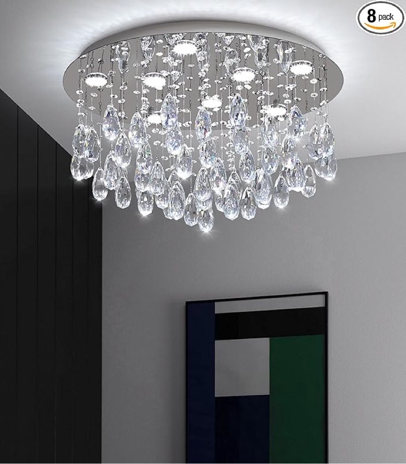  Similar photo AFQEJG 23.6'' Dimmable Crystal Chandelier Modern LED Flush Mount Ceiling Light Fixtures for Living R