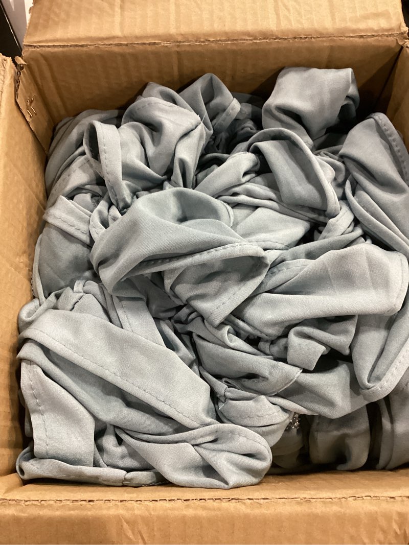 Condition photo showing As Is for Moukeren 50 pcs Spandex Chair Sashes Bows Stretch Chair Covers Bands with Slider Buckles Universal Elastic Seat Ribbons for Wedding Party Events Ceremony Birthday Banquet (Dusty Blue)