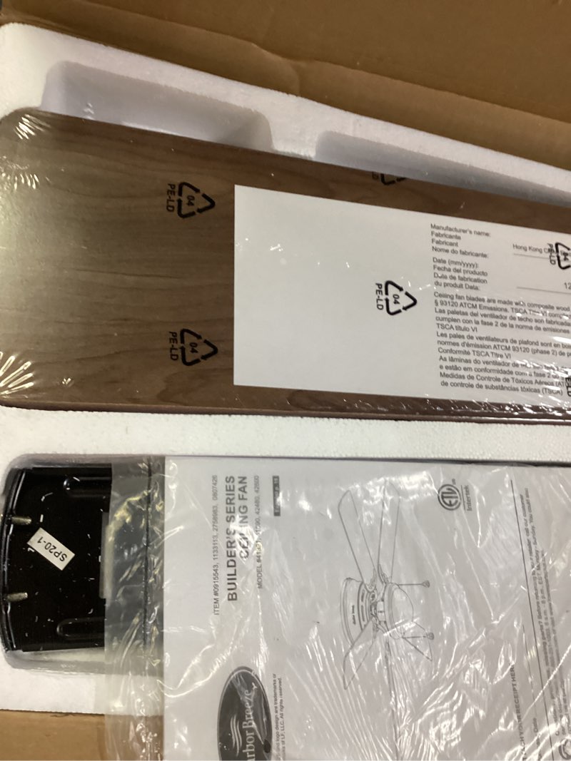Condition photo showing Good Condition for harbor breeze armitage 52-inches brushed nickel with toffee/cocoa blades indoor flush mount standard ceiling fan with light ( 5 -blade)