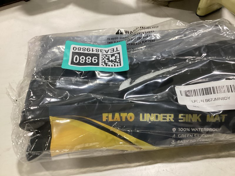 Condition photo showing New/Like New for flato waterproof under sink mat 19" x 19" shelf liner for kitchen and bathroom, cabinet protector, organizers and storage, flexible silicone drip tray black 19"w x 19"l