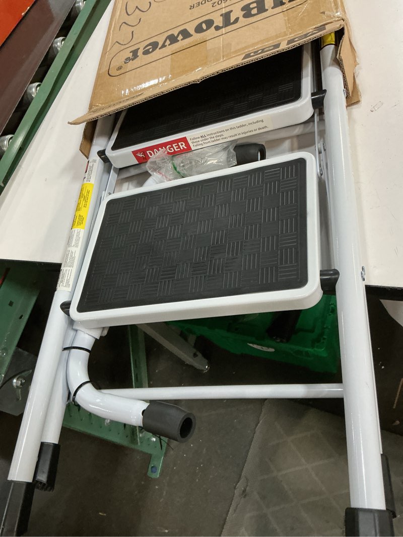 Condition photo showing Good Condition for hbtower 2 step ladder,2 step stool for adults folding step stool with cushioned handle with wide anti-slip pedal ergonomic design
