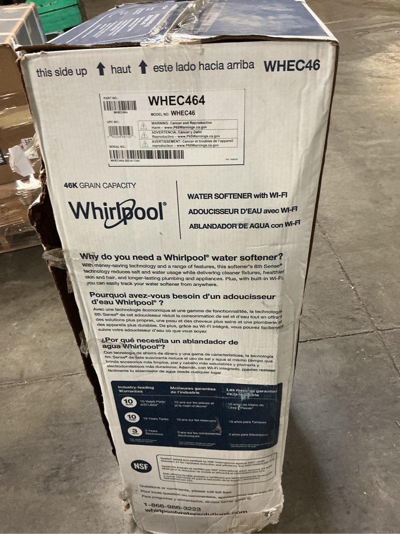 Condition photo showing As Is for whirlpool 46000 -grain smart compatible water softener system