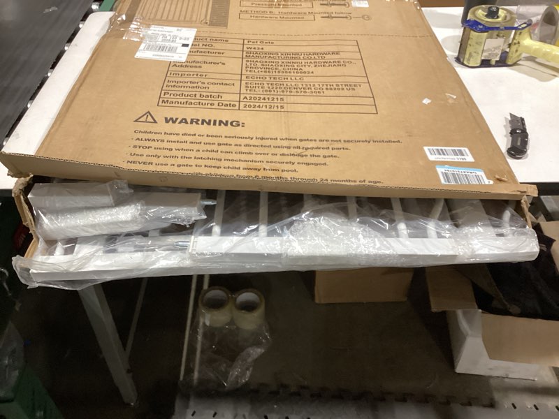 Condition photo showing Good Condition for Extra Wide Baby Gate for Doorways 53.1"-62.6", Pressure Mounted Dog Gates With Door, Child Safety Barrier Walk Thru Indoor, Large Babygate Long for Kids Toddler Pet Outside, 30 In Tall White