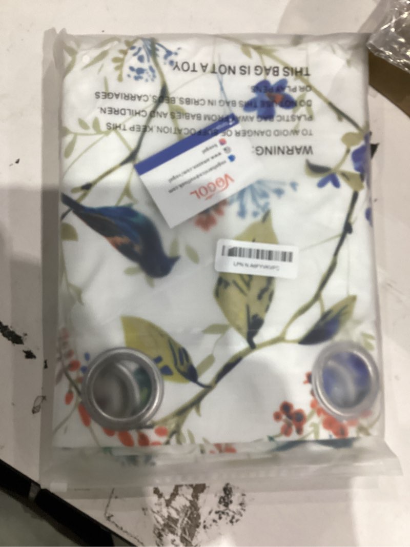 Condition photo showing As Is for VOGOL Birds and Floral Printed Grommet Curtains Retro Style Room Darkening Window Drapes for Living Room Bedroom, 52x84, Blue, 1 Panel Blue 52"W x 84"L (Pack of 1)