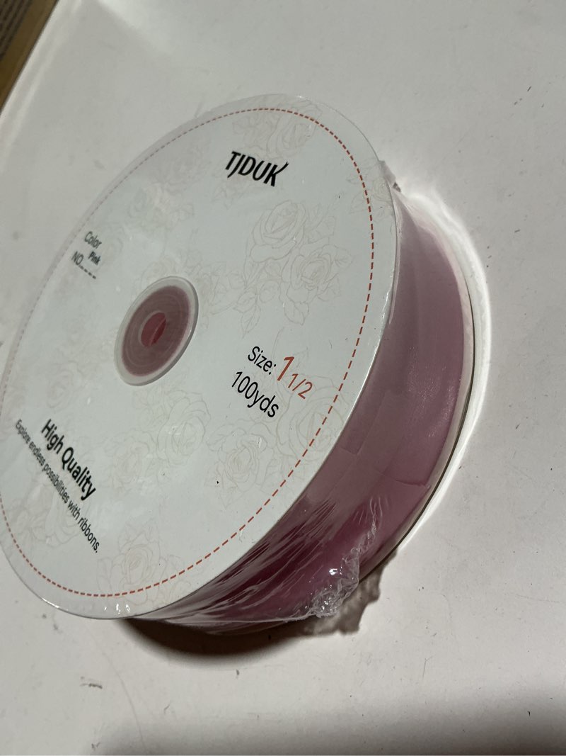 Condition photo showing New/Like New for pink ribbon 1-1/2 inch, 100 yards pink satin ribbon for gift wrapping, ribbons for flower bouquet, fabric polyester hair ribbons for crafts wedding bow party decorations 1-1/2 inch x 100 yards pink