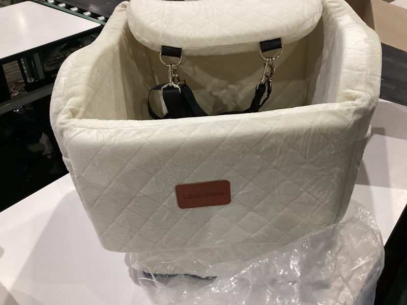 Condition photo showing As Is for lealchum dog car seat for medium dogs up to 40lbs,easy to install with adjustable straps,anti-slip base,fully detachable and washable,soft fabric fill in memory foam,2 side pockets(beige,medium)