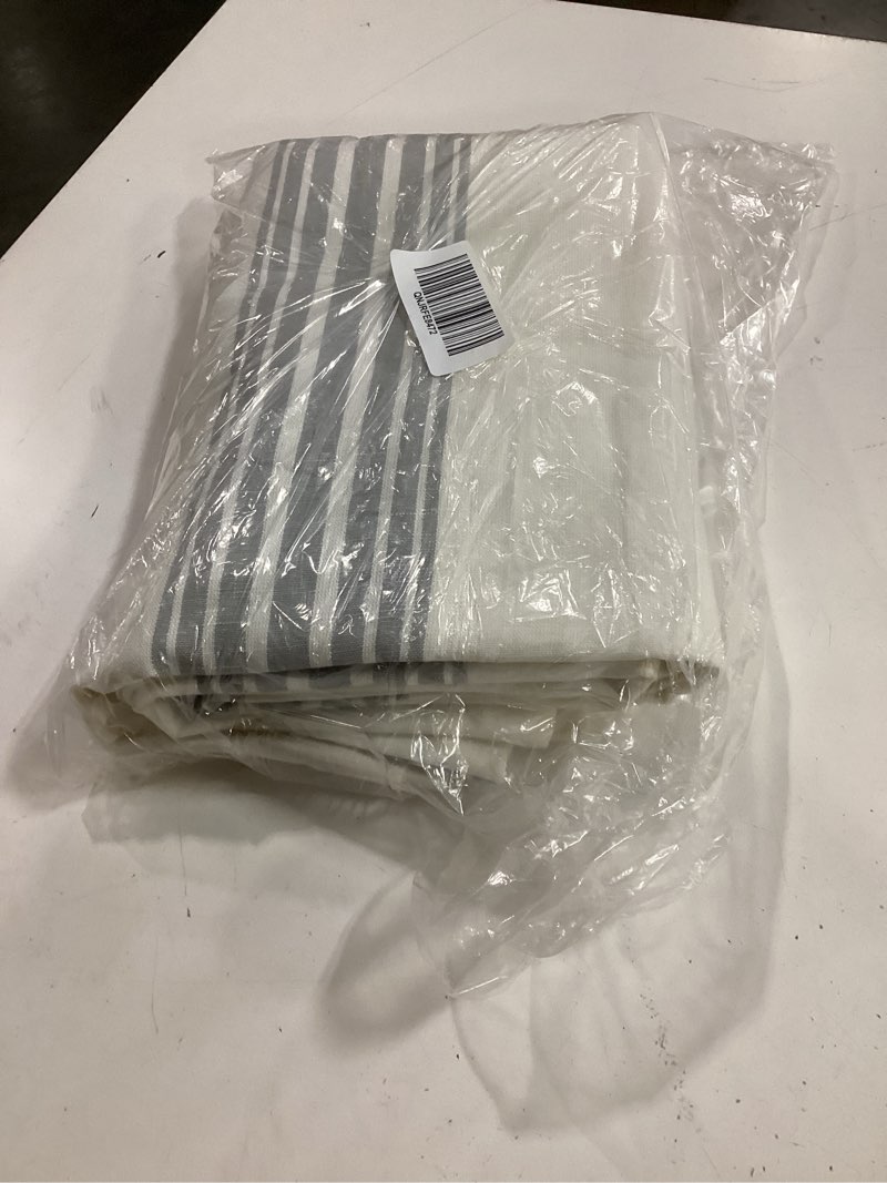 Condition photo showing Good Condition for coastal stripe linen cotton curtain, 48x96, ivory/light blue(single panel)