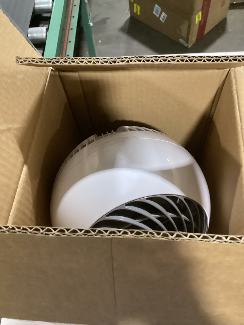 Condition photo showing As Is for iris usa woozoo air circulator fan with remote, oscillation, 3 speeds, 52ft max air distance, adjustable tilt, quiet motor, small fan for bedroom, office, dorm, white
