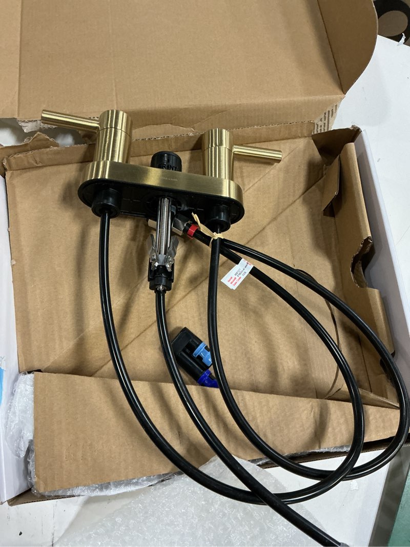 Condition photo showing Good Condition for allen + roth harlow simplefit brushed gold 4-in centerset 2-handle watersense mid-arch