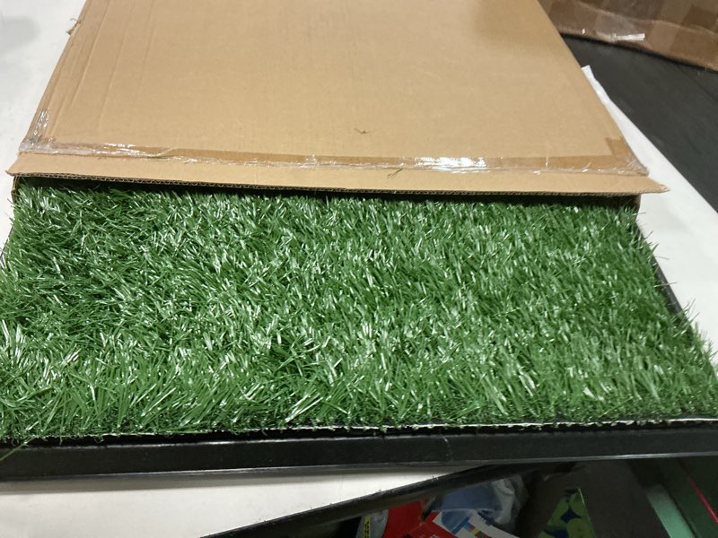 Condition photo showing Good Condition for artificial grass puppy pee pad for dogs and small pets - 20x30 inch, reusable 4-layer turf pads for dogs with tray - indoor and outdoor fake grass potty pet supplies by petmaker large 4-layer system