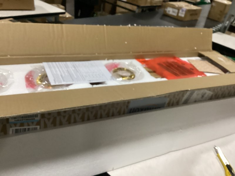 Condition photo showing As Is for jonathan y 45.5" brass gold 5-light modern glam iron globe linear led pendant for kitchen island, dining room, white glass shade jyl7572a
