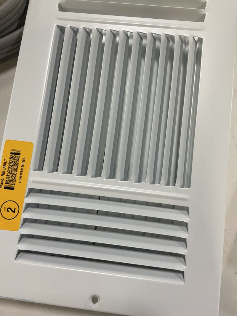 Condition photo showing Good Condition for reliabilt 12-in x 6-in 3-way steel white sidewall/ceiling register