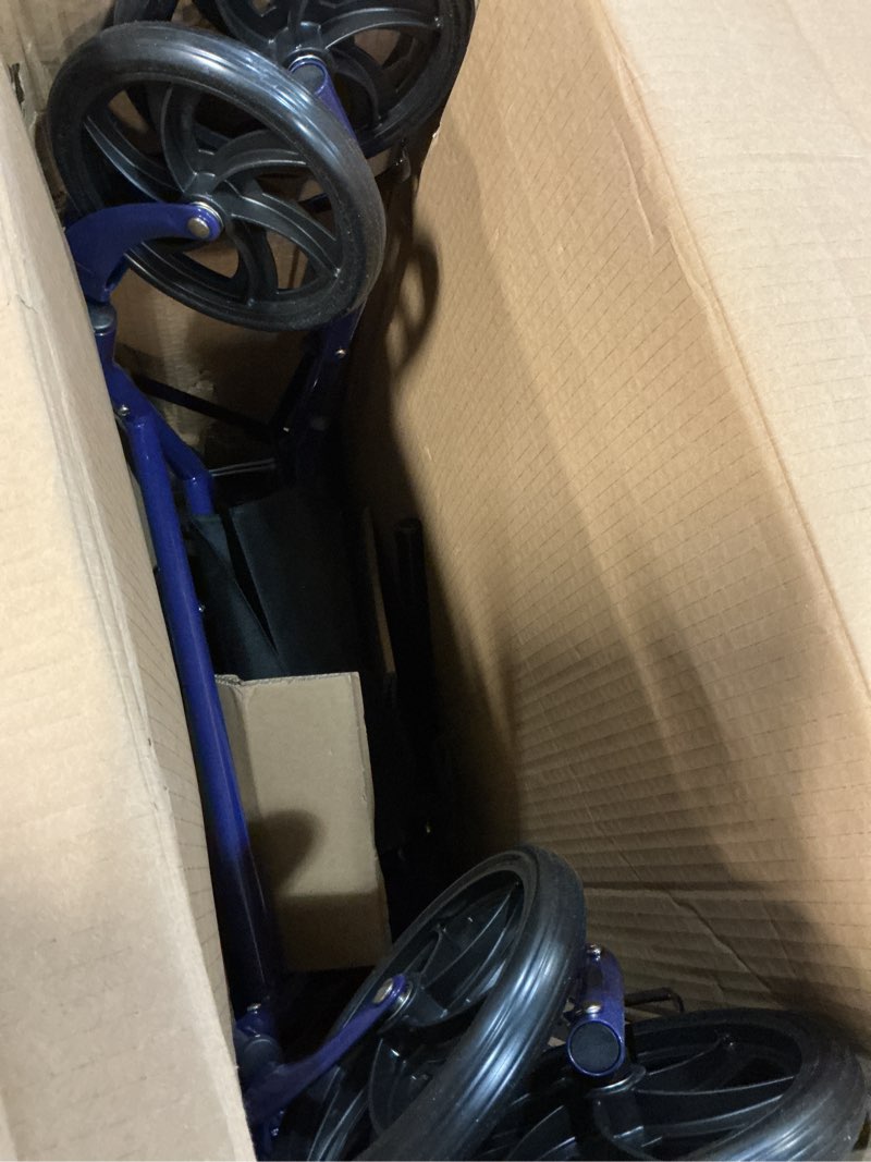 Condition photo showing Good Condition for drive medical rollator walker with seat - stable mobility support - height adjustable - durable steel frame construction - smooth 7.5" wheels - foldable - 350 lb limit - blue