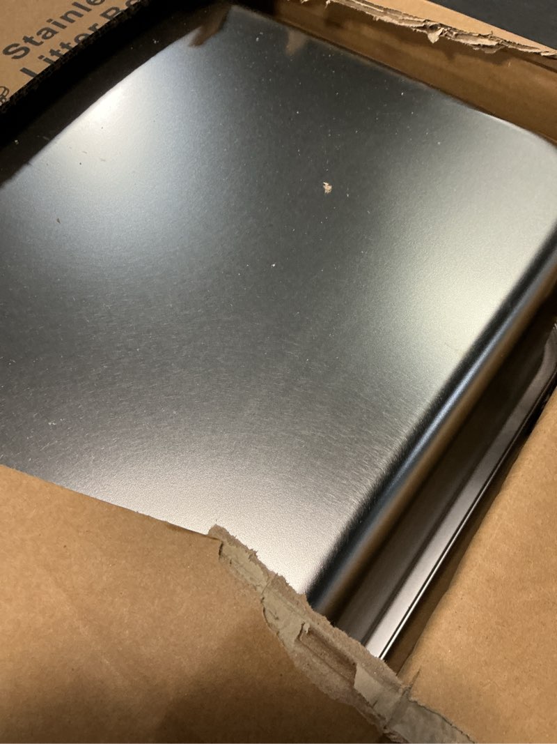 Condition photo showing Good Condition for xxxxl stainless steel cat litter box with high sides, 29" x 21" x 14" extra large cat litter box for big cats and overweight cats high sides non-stick easy to clean. dark gray