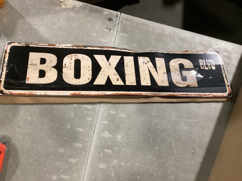 Condition photo showing As Is for boxing street sign boxer fighter gloves heavy bag | indoor/outdoor | 18" wide 4" x 18" plastic sign