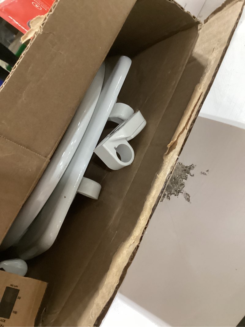 Condition photo showing As Is for mayfair linden slow close toilet seat, non slip heavy duty wood, easy install, round, white round traditional hinge