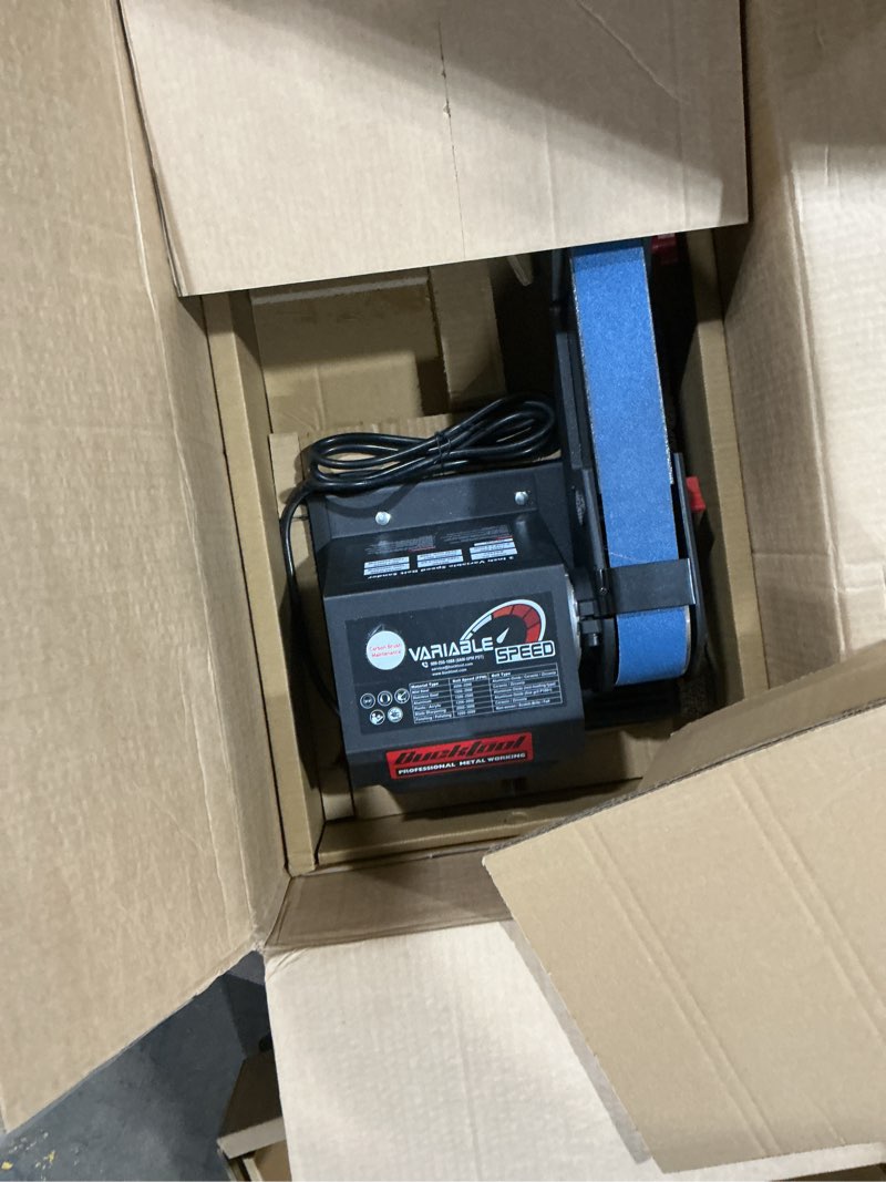 Condition photo showing Good Condition for Bucktool Variable Speed 2×42 Inch Belt Sander 3.5A DC Motor with Control Panel, Quick Belt Release, Adjustable Foot, Horizontal or Wall-Mountable Bench Machine for Knife Making and Metalworking 2" x 42" Belt