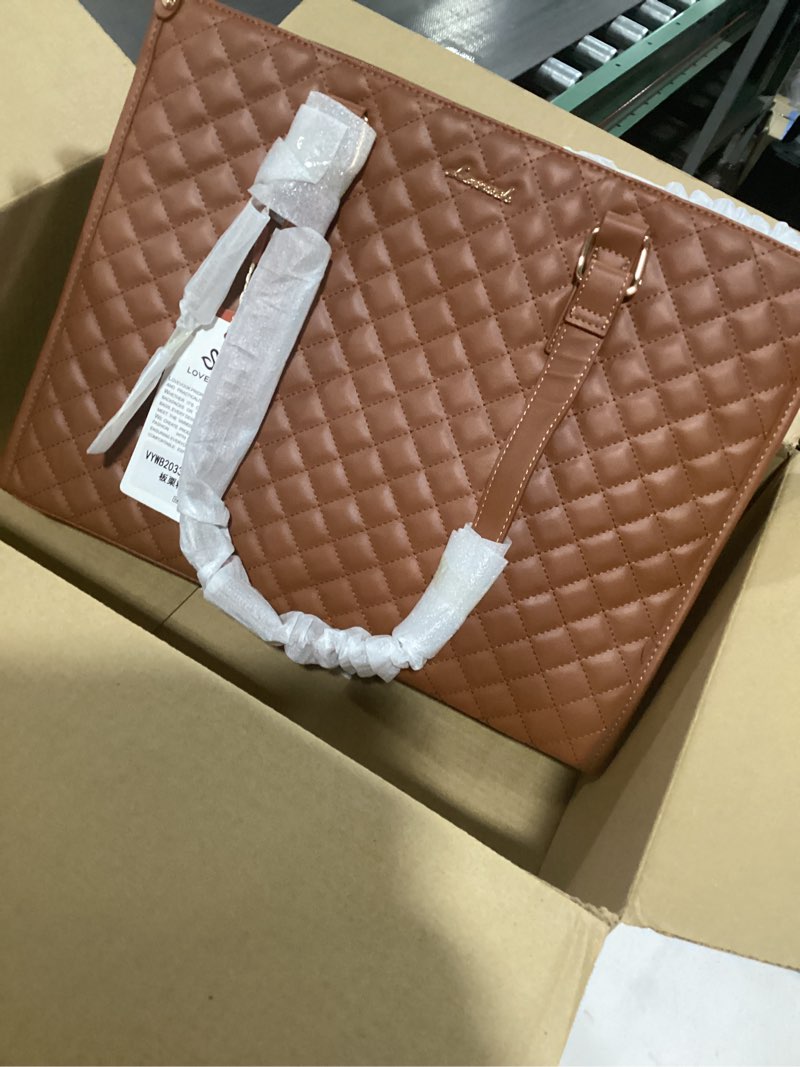 Condition photo showing Good Condition for LOVEVOOK Lunch Tote Bag for Women, 15.6 Inch Laptop Bag with Insulated Lunch Compartment, Quilted Large Capacity Computer Handbag with Purse for Business, Work, Nurse, Collage, Office, Casual, Brown Brown 15.6 inch