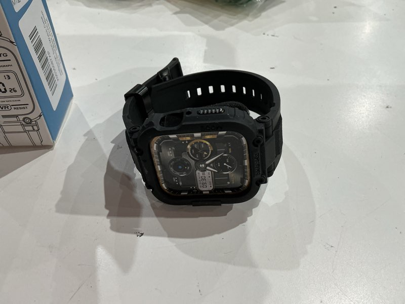 Condition photo showing Good Condition for amband bands compatible with apple watch 9/8/7/6/5/4 & se 3/2/1 45mm/44mm case for men, m1 sport series rugged case protective cover for iwatch se3/se2/6/se/5/4 44/45 mm men black black 44mm/45mm