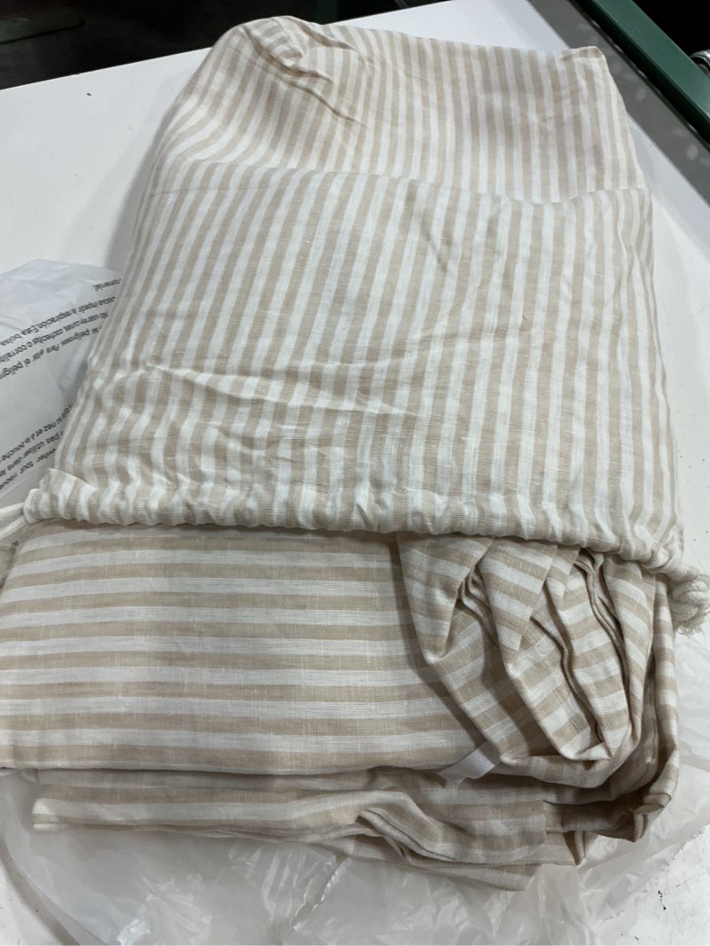 Condition photo showing As Is for european linen stripe duvet cover set, king/cal king, natural/white stripe