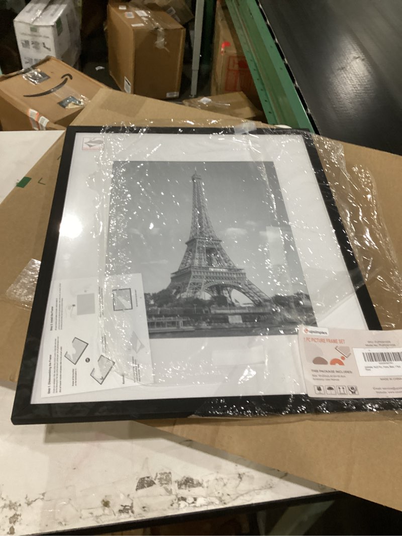 Condition photo showing As Is for upsimples 16x20 picture frame, display pictures 11x14 with mat or 16 x 20 without, wall hanging poster frame, black, 1 pack black 16x20