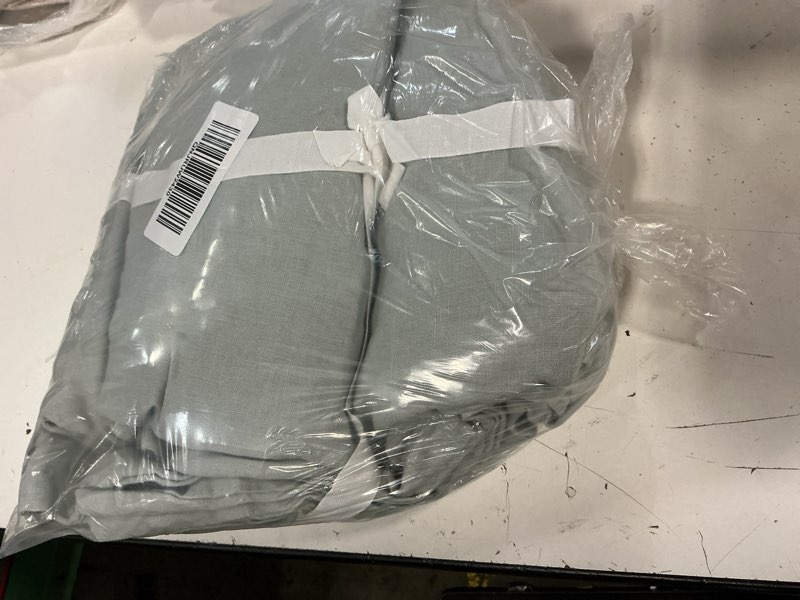 Condition photo showing As Is for quince european linen fitted sheet set, king, mist