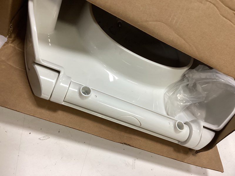 Condition photo showing As Is for kohler 25875-0 hyten 3" height, elevated soft close elongated toilet seat, contoured seat with grip-tight bumpers, quick-attach hardware, no slam toilet seat, white white elongated