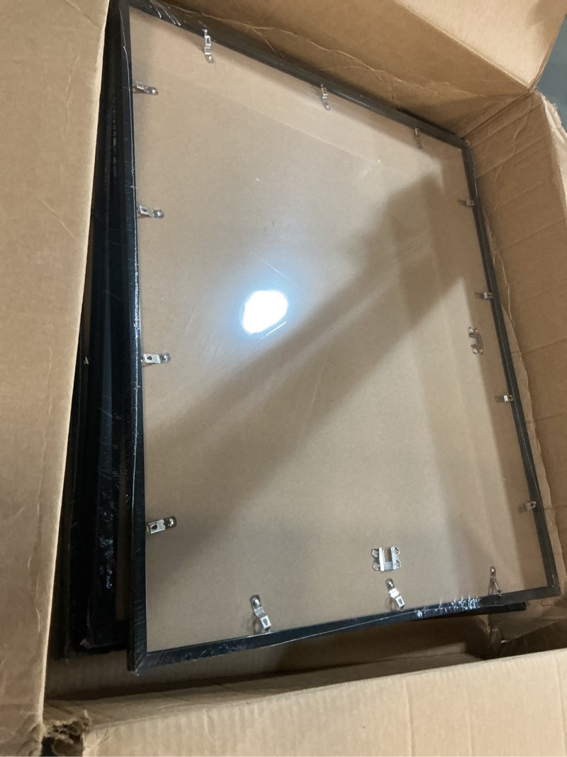Condition photo showing New/Like New for kinlink 11x14 picture frame black, solid wood frames with acrylic plexiglass for pictures 5x7/8x10 with mat or 11x14 without mat, tabletop and wall display, set of 4