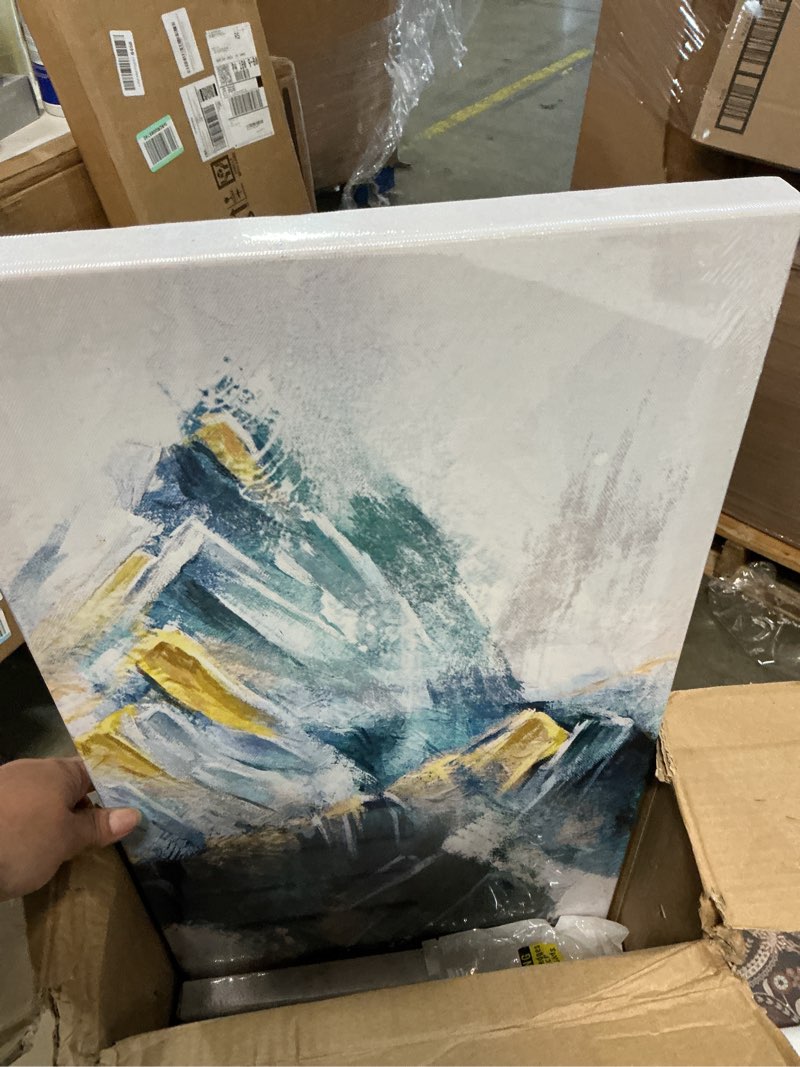Condition photo showing New/Like New for levvarts large 5 piece abstract canvas wall art teal green and gold mountain painting prints modern green artwork for living room office decoration stretched and framed easy to hang