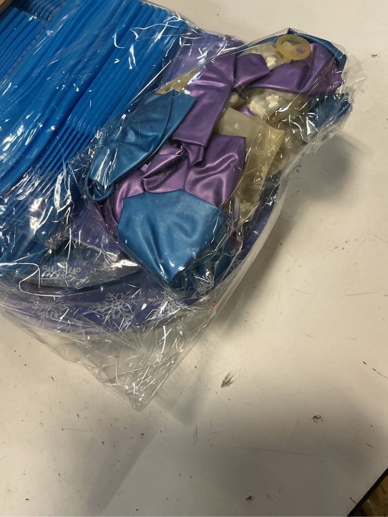 Condition photo showing New/Like New for Yungyan 208 Pieces Winter Snowflake Party Supplies Blue Purple Wonderland Disposable Tableware Christmas Snowflake Set Plates Napkins Cups Cutlery Tablecloth Balloons Banner & Cake Toppers, 24 Guests Blue Purple Snowflake