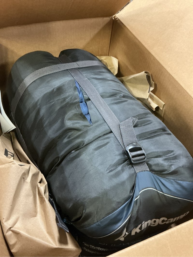 Condition photo showing As Is for KingCamp Double Sleeping Bag for Adults, Queen Size 2 Person XXL Flannel Sleeping Bag, Waterproof Lightweight Flannel Quilt with 2 Pillows, Perfect for Couples Family Camping Hiking Envelope-Navy Double