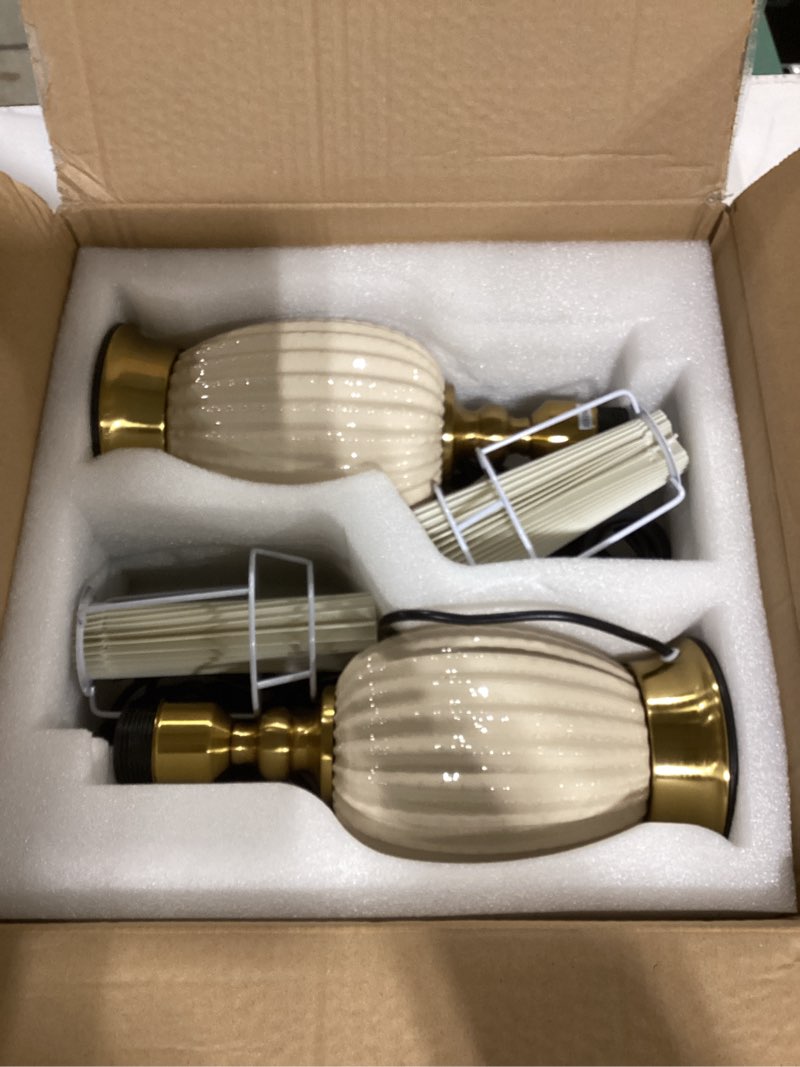 Condition photo showing Good Condition for Table Lamps Set of 2 Modern Ceramic Desk Lamp with White Fabric Shade E26 Socket Included Bulb Dimmable Switch 2 Pack for Bedroom Living Room Home Office Working