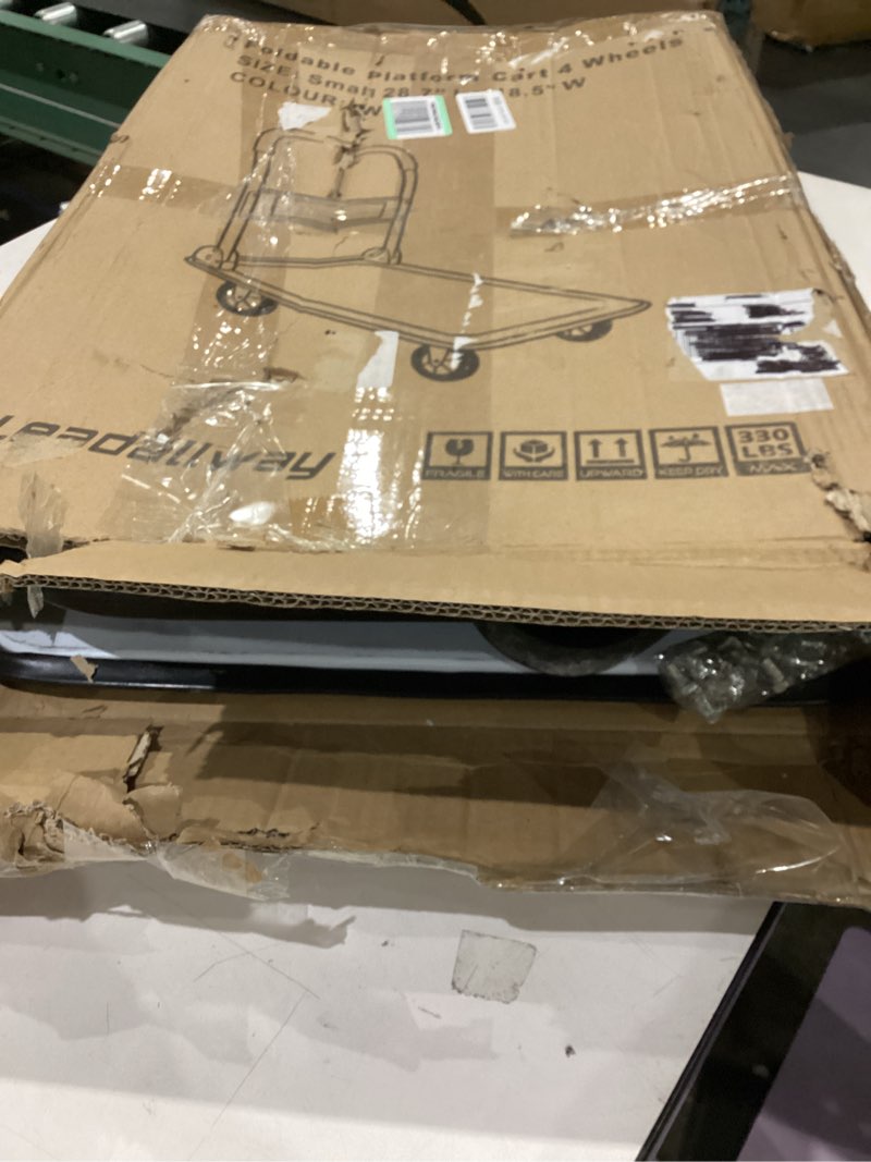 Condition photo showing As Is for LEADALLWAY Foldable Push Cart Platform Cart 330lbs Capacity 4 Wheels 28.7x18.5x32.3inches White Small Flatbed Cart White 330lbs