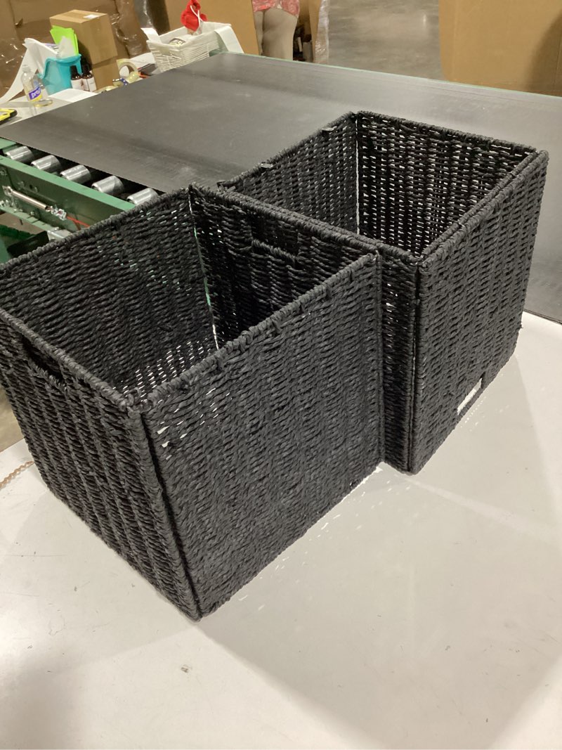 Set of 2 Hand-Woven Paper Rope Wicker Baskets, Storage Basket, Foldable Cube Storage Bins, Black Sto