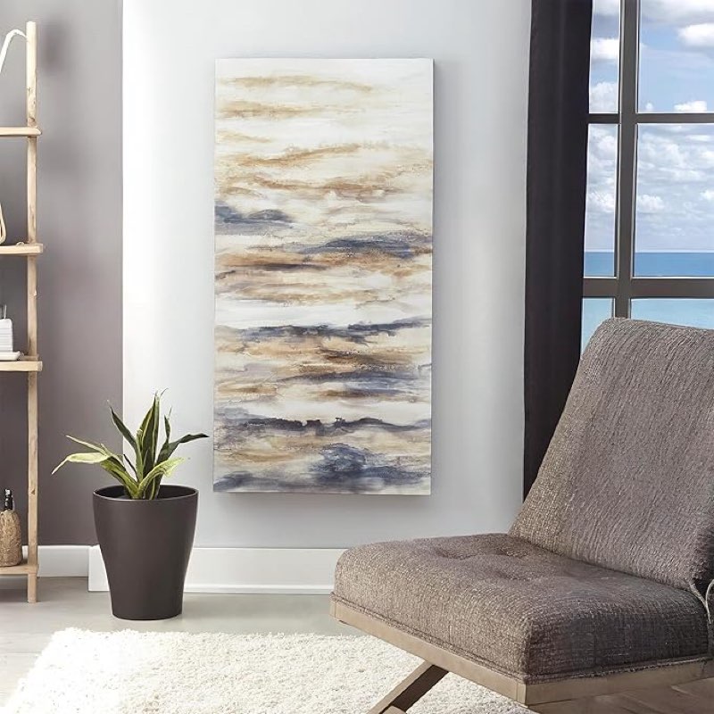 signature design by ashley joely abstract wall art, 60 x 30 inches, blue & tan